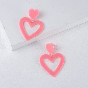 Set Heart Love Couple Colorful Stud Hoop Dangle Earrings 80 90s Retro Earrings